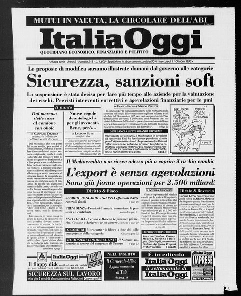 Italia oggi : quotidiano di economia finanza e politica